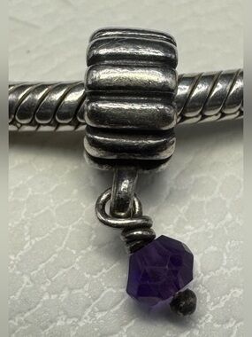 Authentic Retired Pandora February Amethyst Birthstone Dangle Charm 925 ALE